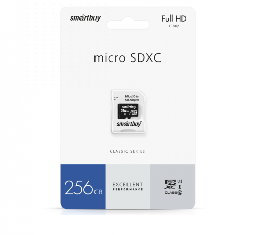 Карта памяти micro SD 256 Gb Smartbuy Class10 с адаптером (UHS-1)