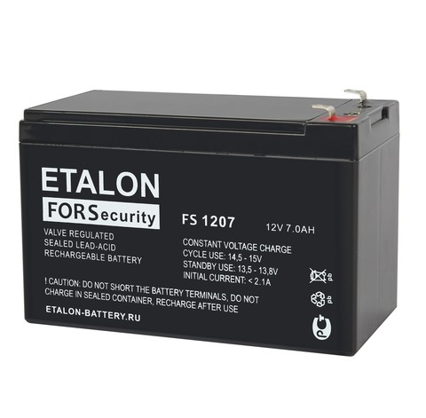 Аккумулятор ETALON FS 1207, 12 В 7 Ач, габариты 151*65*100 мм.