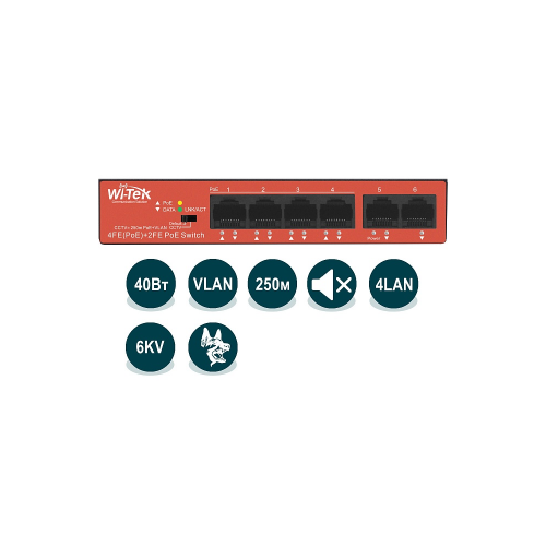 Купить WI-PS205H (v2) Неуправляемый коммутатор РоЕ 40 Вт, порты 4 PoE FE+2FE, 802.3 af/at, 250 м магазина stels.market.